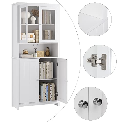 FOREHILL 190cm Kitchen Cupboard Freestanding Tall Storage Cabinet Kitchen Sideboard Organizer, Display Cabinet with 2 Glass Doors for Dining Room Living Room, White - Image 4