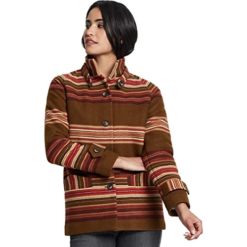 Pendleton Women's Archive Striped Button Front Toboggan Coat, Fairfax Olive, XL