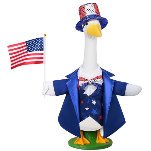 Patriotic Porch Goose Outfits 4th of July Goose Outfits Independence Day Lawn Porch Goose Clothes Fits 23" Cement Plastic Goose Statue for USA 250th Anniversary Outdoor Garden Yard Patio Decoration