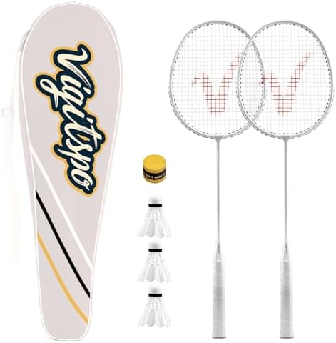 racket set with shuttlecocks,hand glue & carry bag | professional-grade badminton racket set | lightweight design & non-slip grip white 4 inches