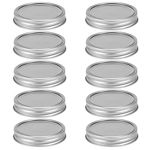 10 Pack,Stainless Steel Mason Jar Lids regular Mouth,Rust-proof, Airtight, Leak-proof, BPA-Free, PVC-free, Reusable,For Storage, Dry Goods, Pickling, Gifts(70mm Silver Circular Ring+Cover)