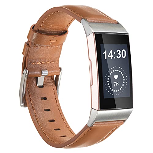 Leather Band Compatible for Fitbit Charge 4/ Charge 3/ Charge 3 SE Fitness Tracker, Genuine Leather...