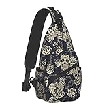 bassyil Skull Rose Sling Bag Crossbody Travel Hiking Chest Backpack Shoulder Daypack for Women Men