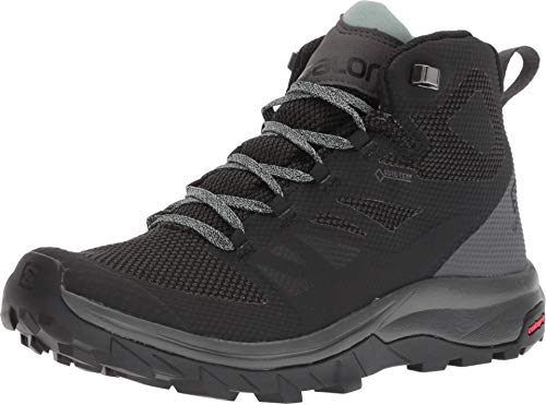 Salomon Outline Mid Gore-Tex (wasserdicht) Damen Trekking- & Wanderschuhe, Schwarz (Black/Magnet/Green Milieu), 38 2/3 EU