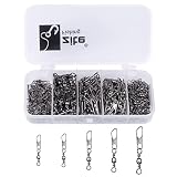 Zite Fishing Karabiner-Wirbel Sortiment Angeln - Angelwirbel mit Karabiner Set 150 Stück - Wirbelsortiment 5 Größen Box - Standard Angelzubehör