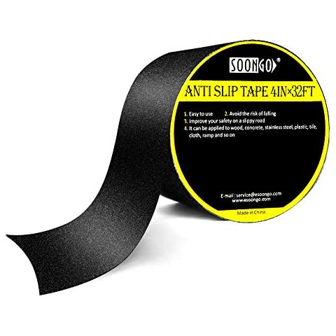 SOON GO Anti Slip Grip Tape 4 Inch x 32 Feet Heavy Duty Traction Increase Friction Abrasive Strong Adhesive for Stairs Tread Step Floor Indoor Outdoor Black Cover