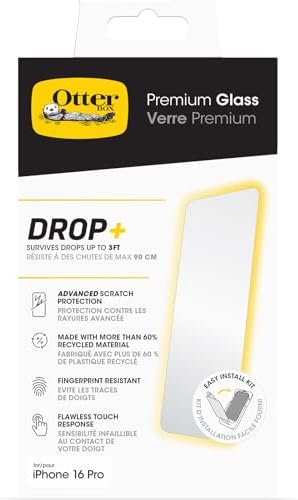 OtterBox Premium Glass Screen Protector for iPhone 16 Pro, Tempered Glass, advanced Scratch Protection, Survives Drops up to 3ft