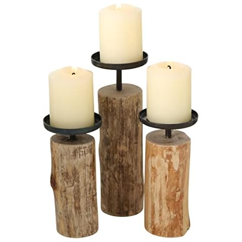 Boltze Tempe 4221400 Candle Holder Set of 3 Wooden and Metal Candle Holders Stylish Design Dining Table/Chest of Drawers Boho Style Cover