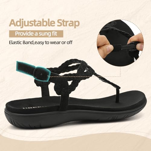 Image of UBFEN Womens Flat Sandals Dress Braided T-Strap Thong Sandals with Arch Support Comfortable for Walking