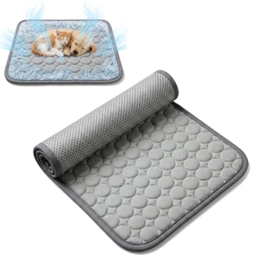 Cat Cooling Mat for Summer, Ice Silk Self Cooling Mat for Dogs & Cats Portable & Washable Ice Silk Cooling Mat (Gray,S)