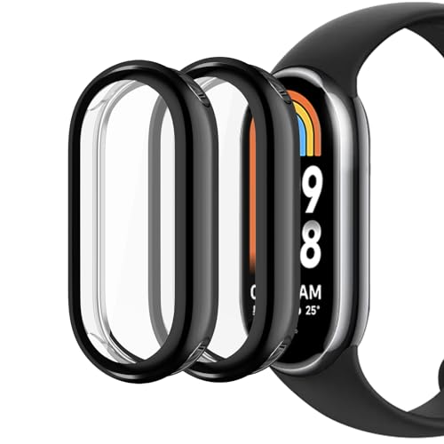 sciuU Cover Protettiva compatibile con Xiaomi Smart Band 8, [Set di 2]Custodia con Protezione di Schermo in TPU, Morbida Copertura per Mi Band8 - Nero * 2