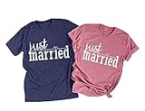 Matching Couples T-Shirt for Husband and Wife Just Married Shirts Wedding Honeymoon Shirts Casual Short Sleeve Tops (XL, Pink)