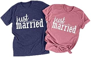 Matching Couples T-Shirt for Husband and Wife Just Married Shirts Wedding Honeymoon Shirts Casual Short Sleeve Tops (XXL, Blue)