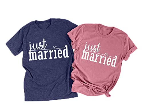 Matching Couples T-Shirt for Husband and Wife Just Married Shirts Wedding Honeymoon Shirts Casual Short Sleeve Tops