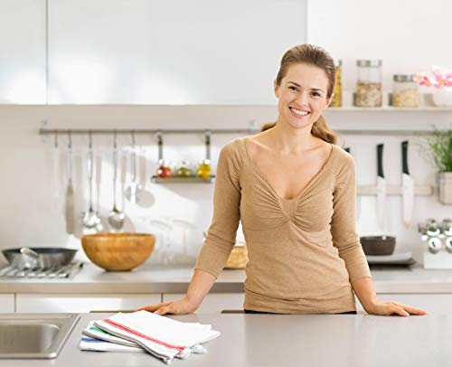 Aunti Em's Kitchen Dish Towels Set (13 Pack) Natural Cotton Fabric For Embroidery - Zero-Lint Cloth For Drying Glasses, Plates, Hand - 25.5 X 15.5 Inch (13-Pack Green Stripes) #TOP7