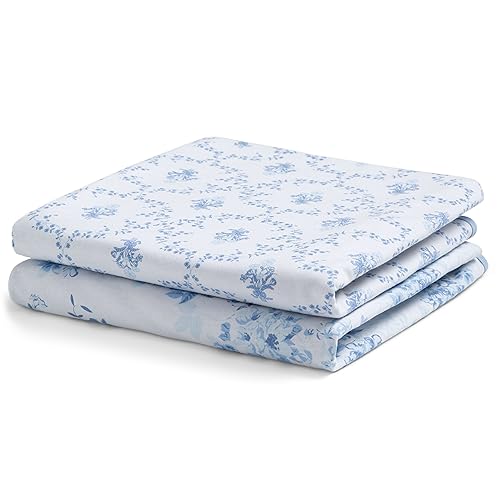Image of Delta Children 100% Organic Cotton Fitted Crib Sheets, Blue Botanicals + 100% Organic Jersey Cotton Baby Receiving Blankets - 30x40 Inches - GOTS Certified (Pack of 2) (Bundle)
