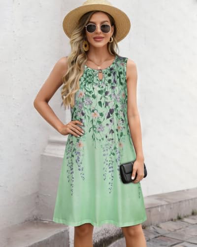 Image of Summer Dresses for Women 2026 Casual Sleeveless Sundress Floral Loose Fit Beach Cover Up with Pocket