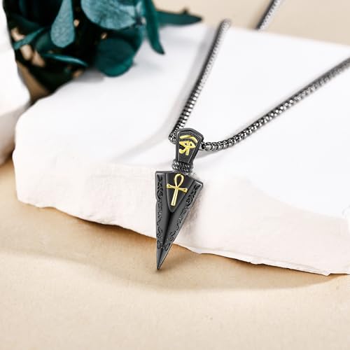 YAFEINI Arrowhead Necklace for Men 925 Sterling Silver Ankh Eye of Horus Necklace Black Arrowhead Pendant Egyptian Jewelry Gift for Men2