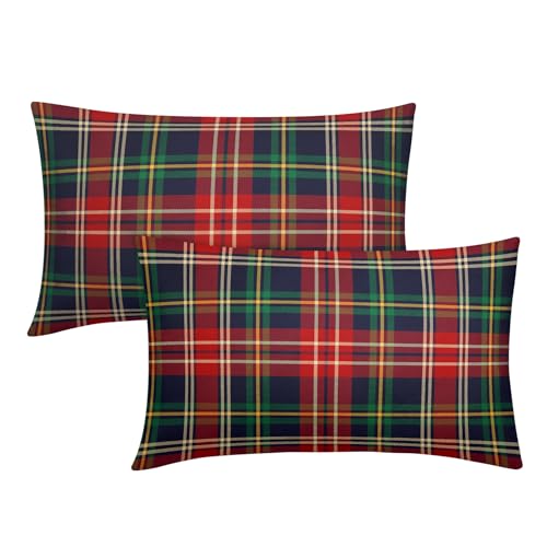 Sweetshow Christmas Plaid Pillow Covers 12X20 Set Of 2 Red Green Blue Xmas Buffalo Plaid Checked Lumbar Throw Pillows Outdoor Decorative Pillowcase Farmhouse Rectangle Cushion Cases Decor cover