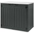 GOOBED 4.5x4ft Outdoor Horizontal Resin Storage Shed, 47 cuft Large Waterproof Tool Shed, No Shelf Included, Lockable, Easy Assembly (Dark Gray)