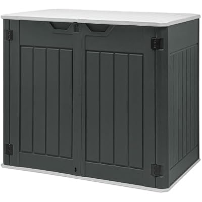 GOOBED 4.5x4ft Outdoor Horizontal Resin Storage Shed, 47 cuft Large Waterproof Tool Shed, No Shelf Included, Lockable, Easy Assembly (Dark Gray)