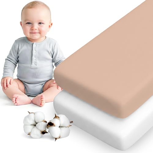 Dreamzie Juego de 2 Sabana Bajera Cuna 55x90 Algodon - Ajustables, Oeko Tex Certificado - para Cuna Colecho y Minicuna - Rosa/Blanco