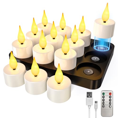 AONESY 13 velas recargables con estación de carga: velas recargables con función de temporizador y mando a distancia para decorar la mesa en Navidad o en fiestas
