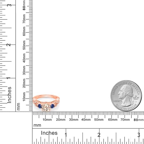 Gem Stone King 18K Rose Gold Plated Silver Peach Morganite Blue Created Sapphire and White Moissanite Engagement Ring For Women (1.15 Cttw, Gemstone October Birthstone, Round 6MM and 3MM)4