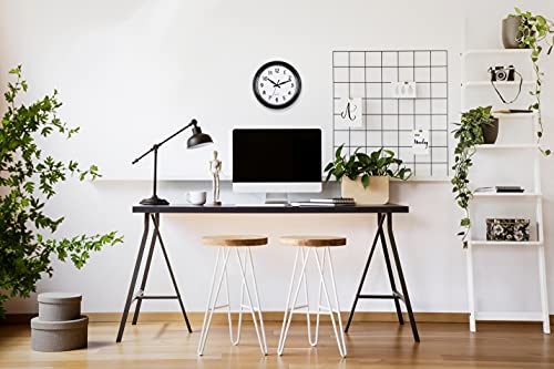 Bernhard Products Retro Wall Clock Black Silent Non Ticking 9.5 Inch Round Vintage Decor Round Battery Operated Quality Quartz Clock Easy to Read for Home/Office/Classroom/Kitchen/School