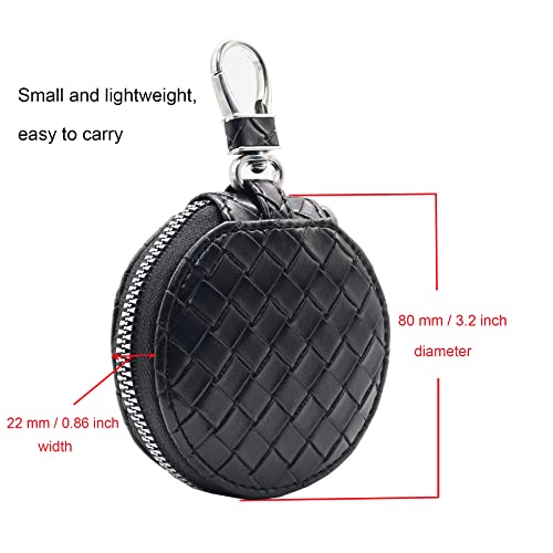 Jeriwell Earbuds Case With Keychain Clip Leather Earphone Cases Pouch For Wireless Headphone Plaid Weave Pattern Design Carrying Case For Airpods Pro 1/2/3 Generation (Black-Round) #TOP1