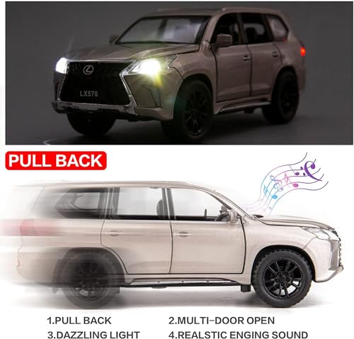 Image of DEOXY 1:32 Lexus Lx570 Die-Cast Metal Car Toy, Alloy Metal Pull Back Car With Openable Doors & Light, Music Boys Gifts Toys For Kids, White