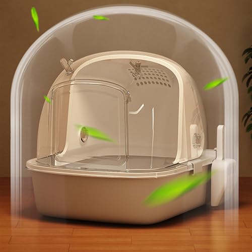 Arenero para gatos grande con puerta frontal y pala, semi cerrado, verde miniatura 5