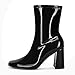 Womens Square Toe Gogo Mid Calf Booties Patent Leather High Chunky Block Heel Side Zipper Ankle Boots