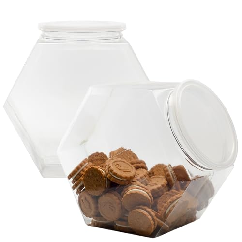 Cornucopia Brands Gallon Plastic Container Candy Jars (2-Pack); Hexagon Shaped Countertop Display Containers; Cookie and Snack Storage