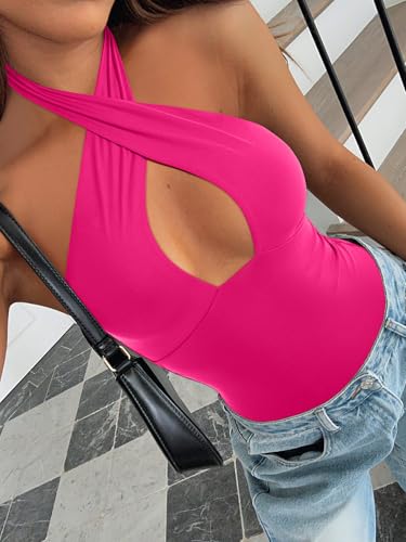 Image of REORIA Butsmooth Women's Trendy Sexy Casual V Neck Double Lined Sleeveless Slimming Going Out Tank Top Bodysuits