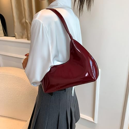 Image of Farcauo Clutch Bag Burgundy Crescent Vintage Top Hand Bag for Women Leather Unique Shoulder Purses for Women Lightweight Shoulder Solid Color Underarm Purses