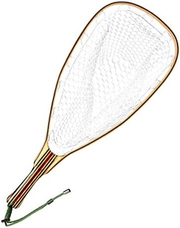 Yamuduo Fly Fishing Landing net - Thoughtful Design Handcrafted Wooden Trout Net Knotless Soft Rubber Mesh and lanyards Magnetic Release(not Included) (Y-005-A1-Special)