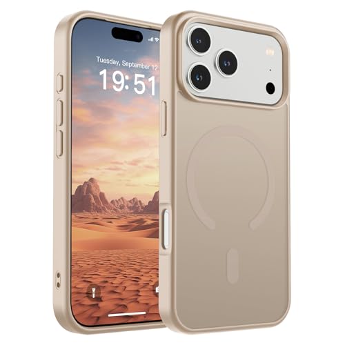 Image of SUPFINE Magnetic for iPhone 17 Pro Max Case (Compatible with MagSafe)(Military Grade Drop Protection) Translucent Matte Shockproof with Anti-Fingerprint Phone Cover 2025, Desert Gold