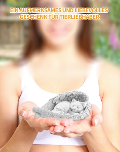 NETONDA Katze Engel Gedenkstein Grabstein Katze für draußen Tiergrabstein Polyresin Katzenfigur Garten wunderschönes Andenken Zuhause Grabschmuck Deko (Reinweiß)