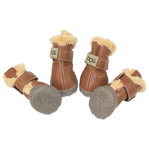 Winsoon Dog Australia Boots Pet Antiskid Shoes Winter Warm Skidproof Sneakers Paw Protectors 4-Pcs Set (Size 5, Light Brown) #TOP5
