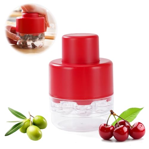 Cherry Pitter Tool, Olive Pitter Pit Remover Quick Push Pull 7 Hole Seed, Multi-Function Cherry Pitters Core Remover Portable Saving Lock Design Corer Kitchen Seed Depitter Tool Red