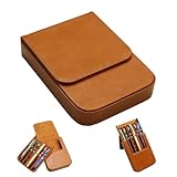 MIVLXLX Leather 6 Fountain Pen/Pencil Tray Case, Handmade, Magnetic Closure with Drawer Design, Gift Choice for Man/Woman/Office, 6 Slots（brown）