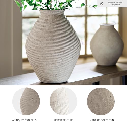 Signature Design by Ashley Hannela 17" Modern Distressed Polyresin Vase, Antique Tan by Signature Design by Ashley - Image 3
