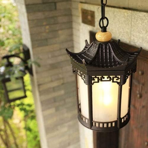 LLXDFUU Lampe suspendue chinoise d'extérieur en bord de route, lampe industrielle étanche vintage, plafonnier en verre, lampe suspendue traditionnelle en aluminium et métal, éclairage de gazébo, balco
