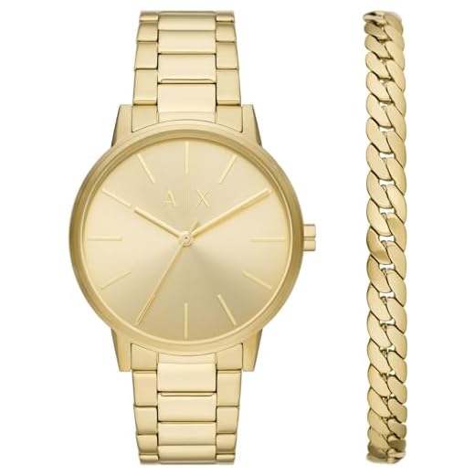 Armani Exchange Reloj para Hombre, Movimiento de cuarzo de tres agujas, caja de acero inoxidable dorado de 42 mm con correa de acero inoxidable, AX7144SET, Juego de tonos dorados