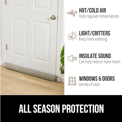 GORILLA GRIP Door Draft Stopper for Bottom of Doors, Sweep Weather Stripping Seal Noise, Cold Air Blocker, Soundproofing, Warmth Sealer, Easy Install Gap Filler, Home Essentials, 32 Inch, Beige
