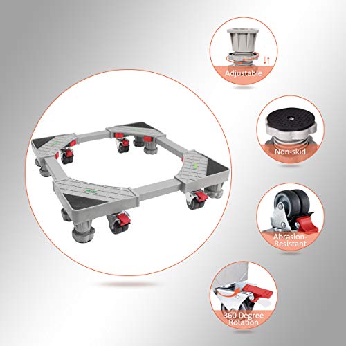 Adjustable Movable Base Furniture Dolly Roller with 8 Rubber Locking Swivel Wheels and 8 Strong Feet Red Refrigerator Fridge Stand for Refrigerator Washing Machine Washer Dryer - Thumbnail 3