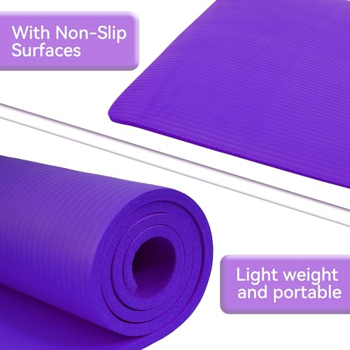Fitvids 1/2-Inch Thick High Density Foam Exercise Yoga Mat with Carrying Strap, For Cushioning The Body Against Hard Floors, Purple by Fitvids - Image 4