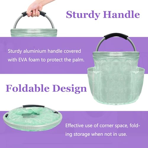 Image of 17L Cleaning Caddy for Cleaning Supplies, Foldable Tool Bucket Organizer with 6 Side Pockets, Portable Garden Tool Bag in PVC Resin, Folding Storage Basket for Camping, Gardening, Green
