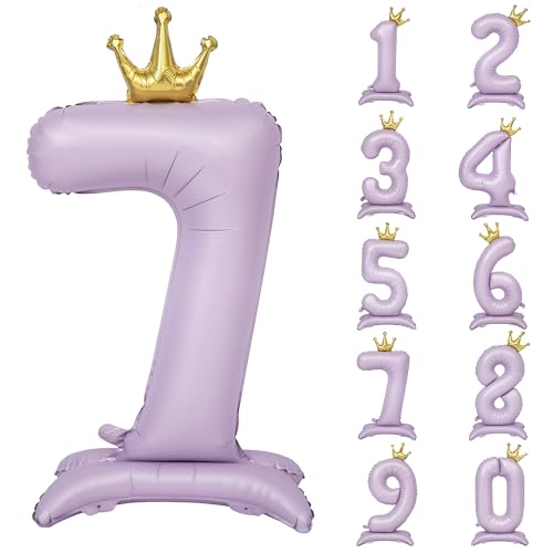 Standing Purple Crown Number 7 Balloon 40In Pastel Purple Crown 7 Balloon